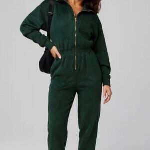 Fabletics Everpine Cozy Cord Gold Zip Jumpsuit